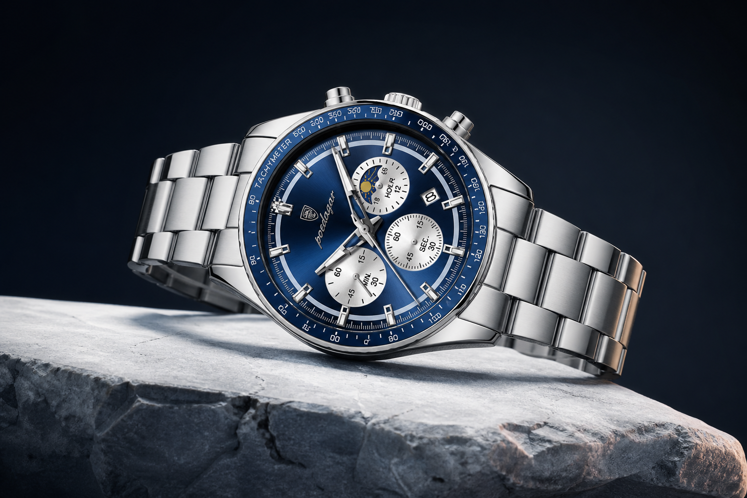 Poedagar 879 Premium Men Wrist Watch with steel strap